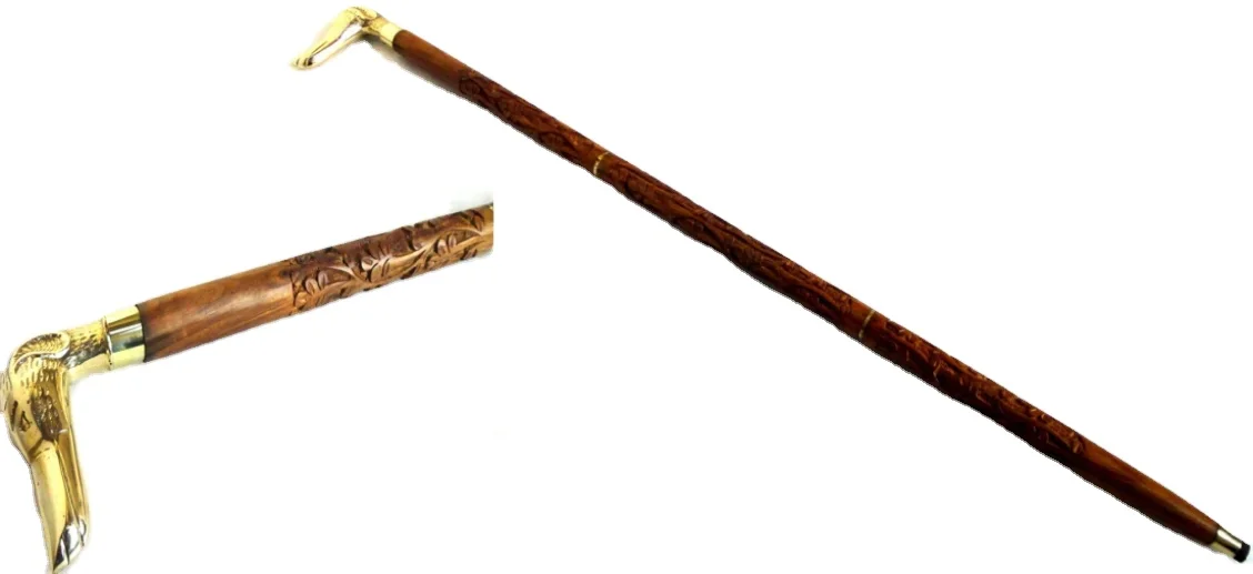 wooden carved walking stick elderly/High Quality Folding Dismantle Wooden Cane Walking Sticks Brass Handy smooth Grip Handle