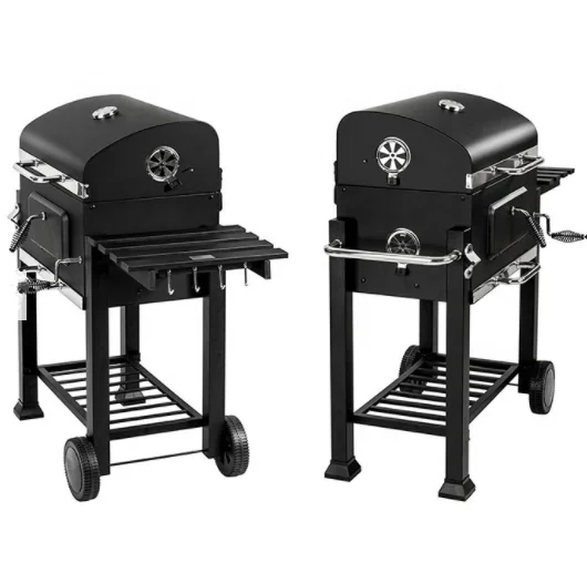 Large Trolley Rectangular Barbecue Grill Tabletop Bbq Smoker Charcoal Bbq Grill With Side Table