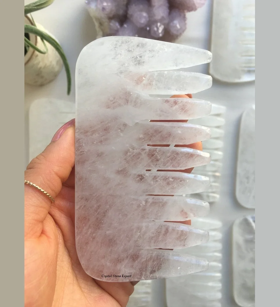 Natural Clear Quartz Crystal Massage Comb Crystal Hair Comb