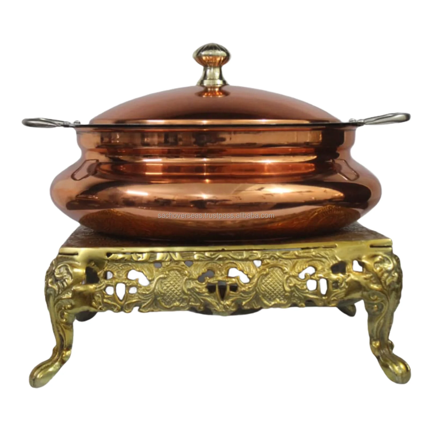 Easy Cleaning and Durable Floral Carving Deluxe Gold Polish Metal Chafing Dish, 8L