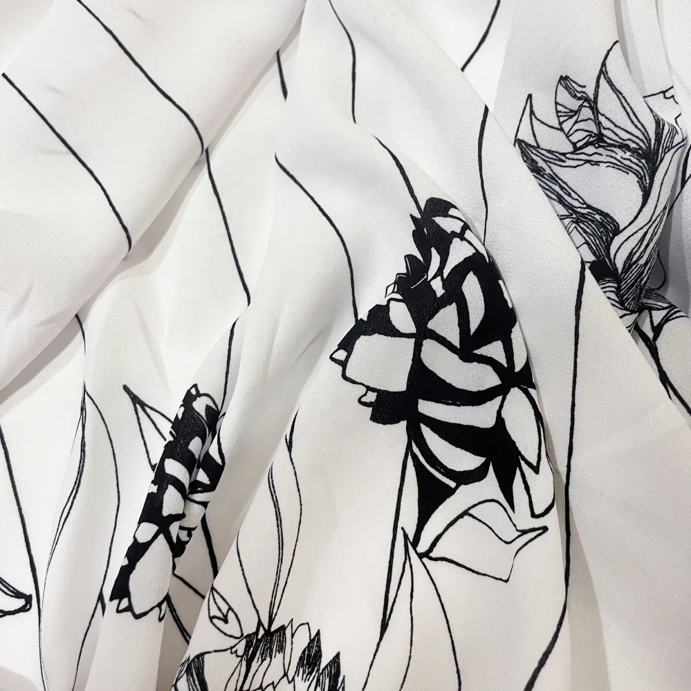  Изящные черно-белые цветы с рисунком ручной работы в полоску 110 г 100% полиэстер шифоновая ткань цветком для верха