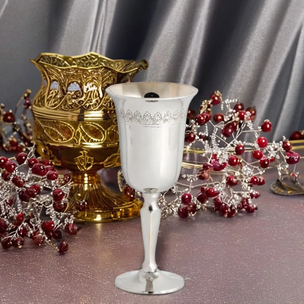 Hot Sale Classic Tall Kiddush Cup High Polished IK Glass with Personalisation 2 Tone Nickel Silver Gold Finish for Gifts