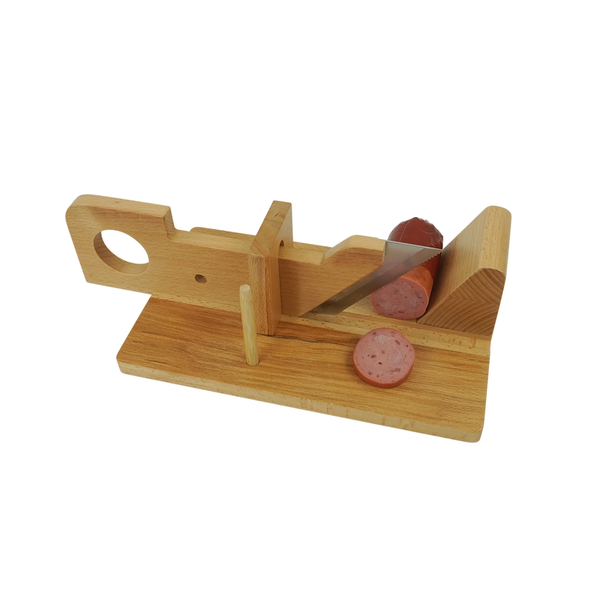 Wooden Sausage Slicer Chorizo Guillotine Slicer Salami Cutter with Stainless Steel for Slicing | Homex_BSCI Factory