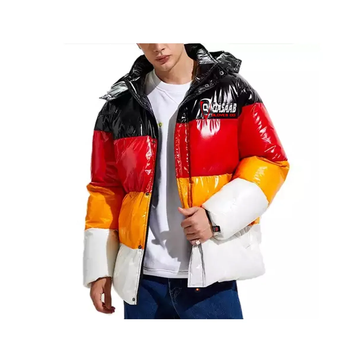 Fashion Winter Bumper Jackets Men Hooded Long-Zippers Patchwork Casual Shinning-clothing Puffer Coat Jackets