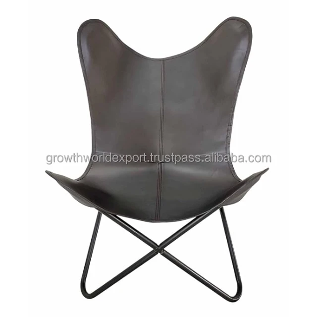 2024 Indian made BUTTERFLY CHAIR Industrial Style Leather& Iron Butterfly Chair for Home & Hotel Furniture Hot Dark Grey finish