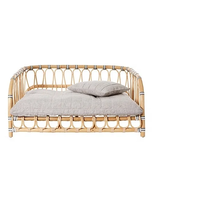 Handmade Bamboo Rattan Woven Pet Bed Dog Sofa Cat Princess Bed House All Seasons Detachable Dog Bed Pet Supplies
