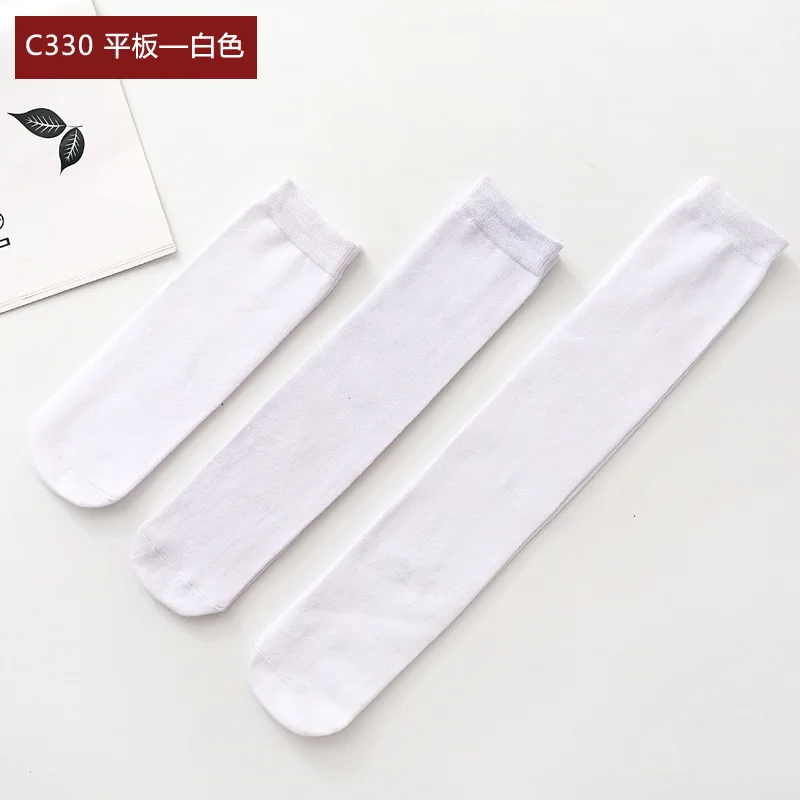 Wholesale Korean Fashion White Color Knee High School Students Socks Cotton Knitted Dance Solid Color Kids Long Socks