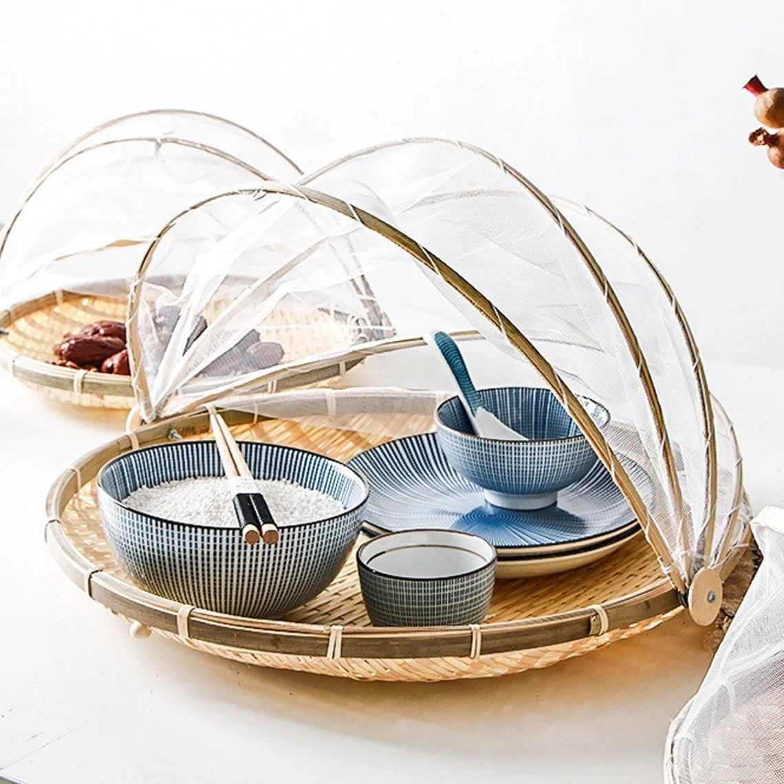 Экологически чистые тканые бамбуковые корзины для хранения продуктов круглый с крышкой палатка фрукты хлеб сервировочный Лоток складной набор декоративный
