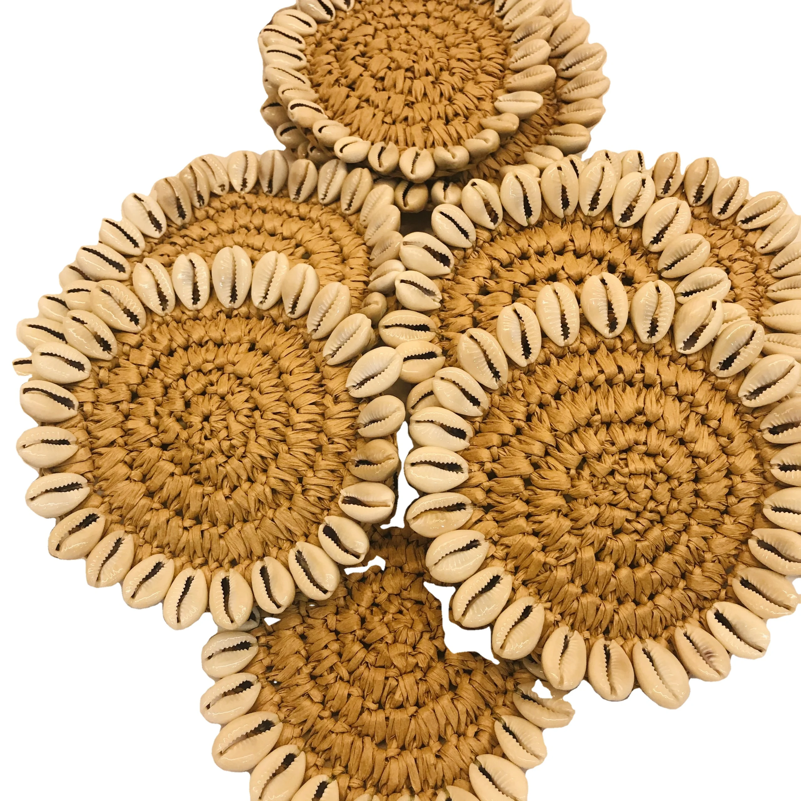 Cheap Wholesale Handmade Woven Seashells Fringes Coasters