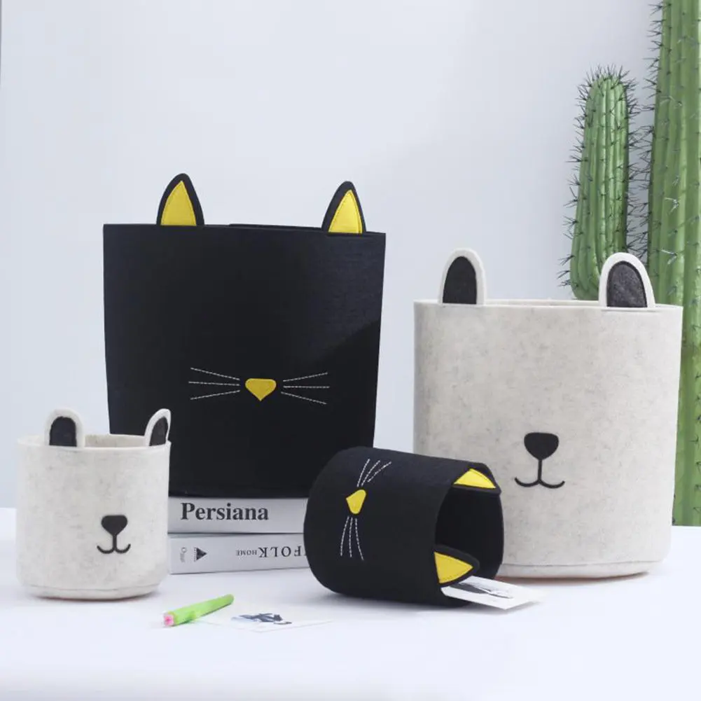 custom Nordic Cartoon Dog Cat ECO felt durable indoor toy dirty clothing storage basket