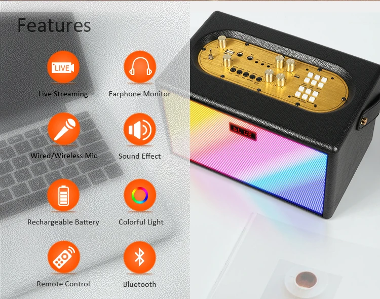 Portable Speaker With Live Streaming Earphone Monitor Wired Wireless Mic Battery Function Bluetooth Speaker