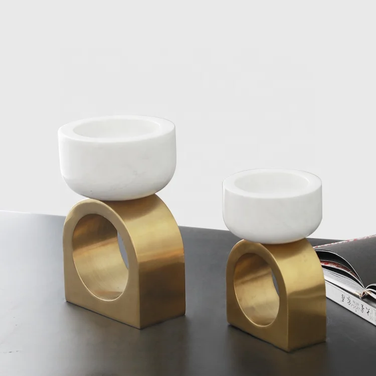 Модный дизайнерский подсвечник из твердого мрамора с металлическим основанием для украшения дома