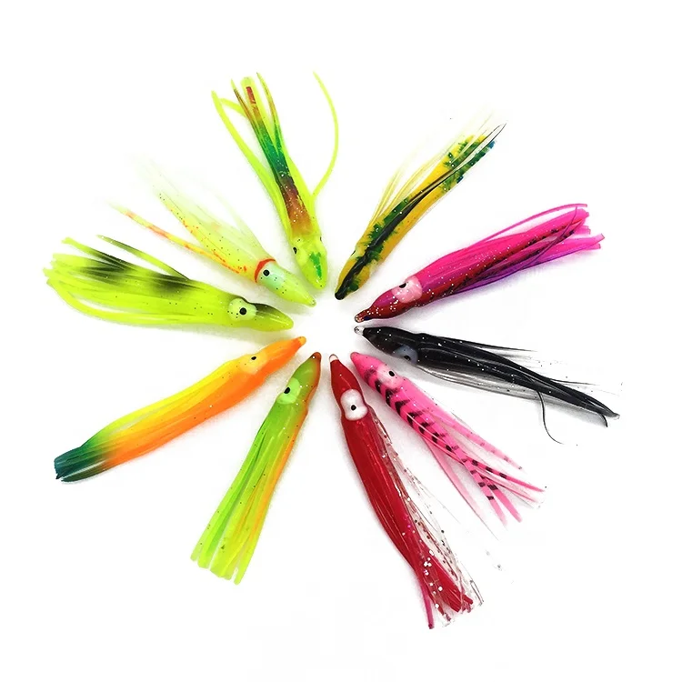 Weiyu OEM swivel rigged rubber squid fishing lure tuna marlin soft plastic octopus skirts fishing tackle manufacturer