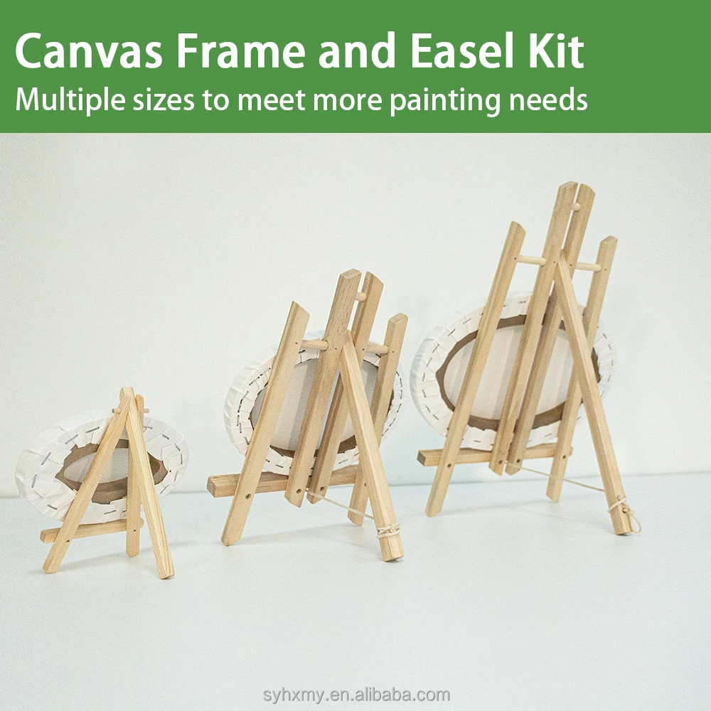 Artist Painting Kit Oval Canvas with Ease Stand 280g Cotton Blank Stretched Canvas Wooden Easel Kit 3 pack Set