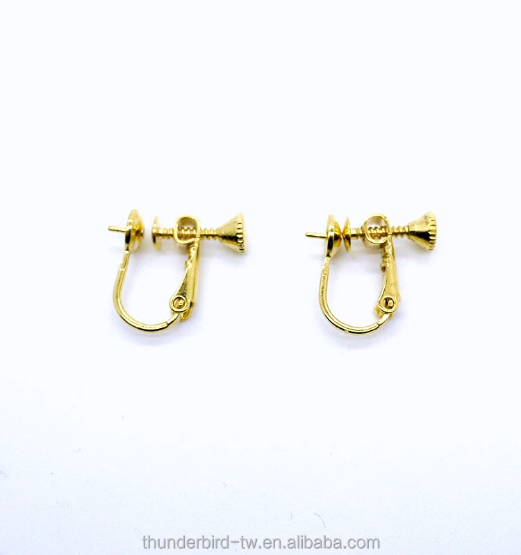High Quality Earring Clip Gold Plated Brass Screw Clip Earring Half Hole Bead Setting Adjustment screw wire clip