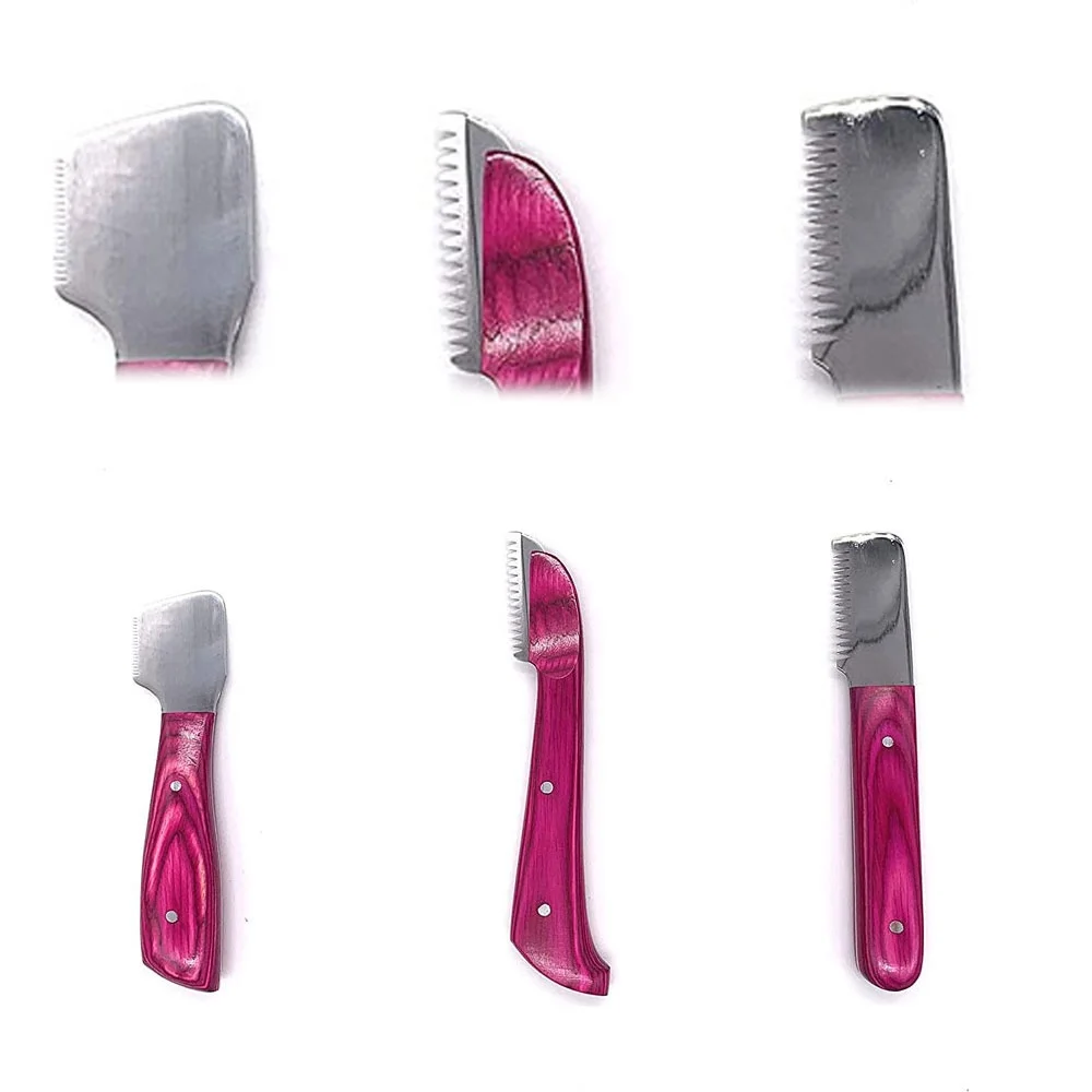 Dog Grooming Coat Stripping Knife Stripper Trimmer Tool Wooded Handle tripping Knives Set of 6 in Stainless Steel non slip tool