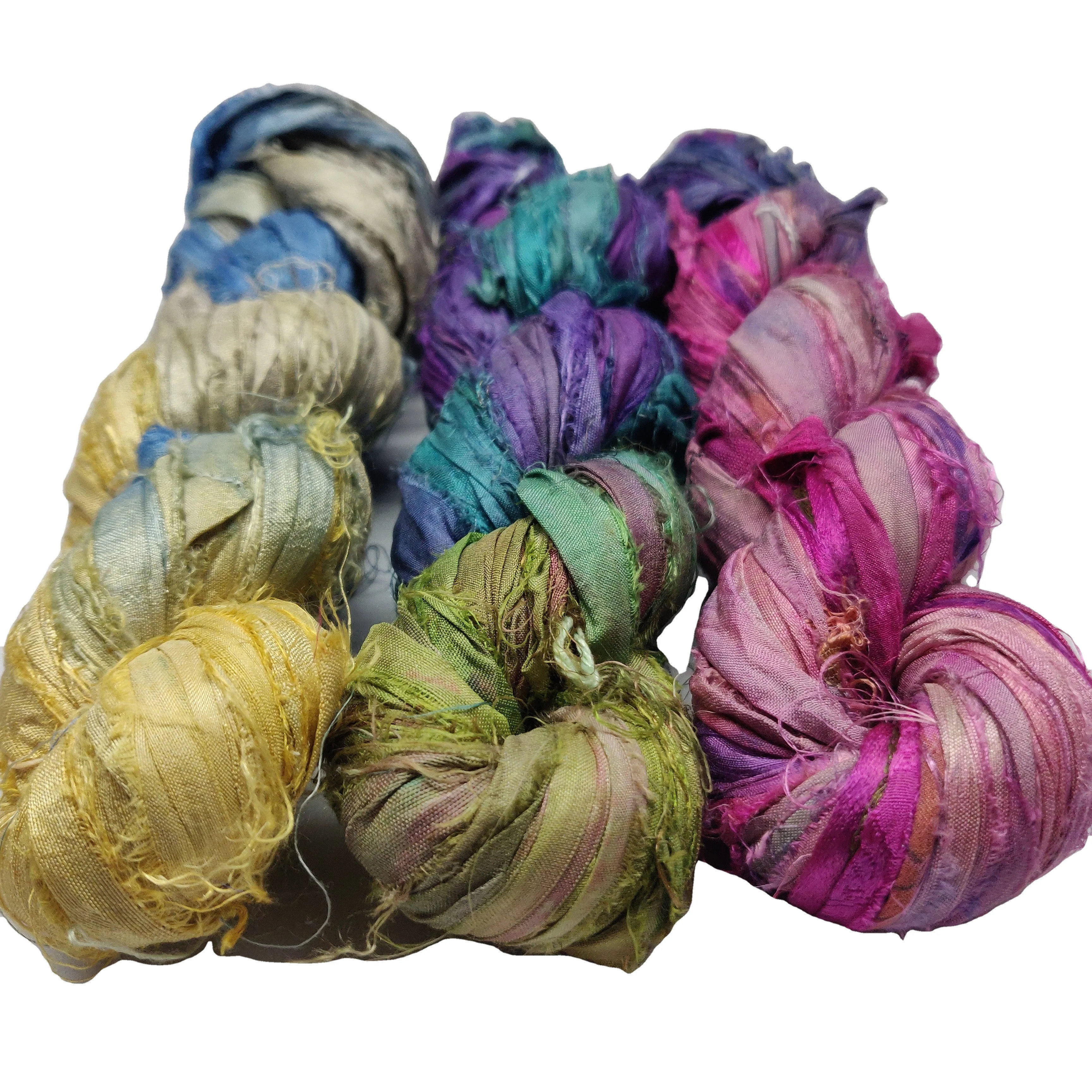 Recycled Sari silk ribbon eco friendly sustainable use for gift wrapping macrame knitting crochet art craft weaving jewellery