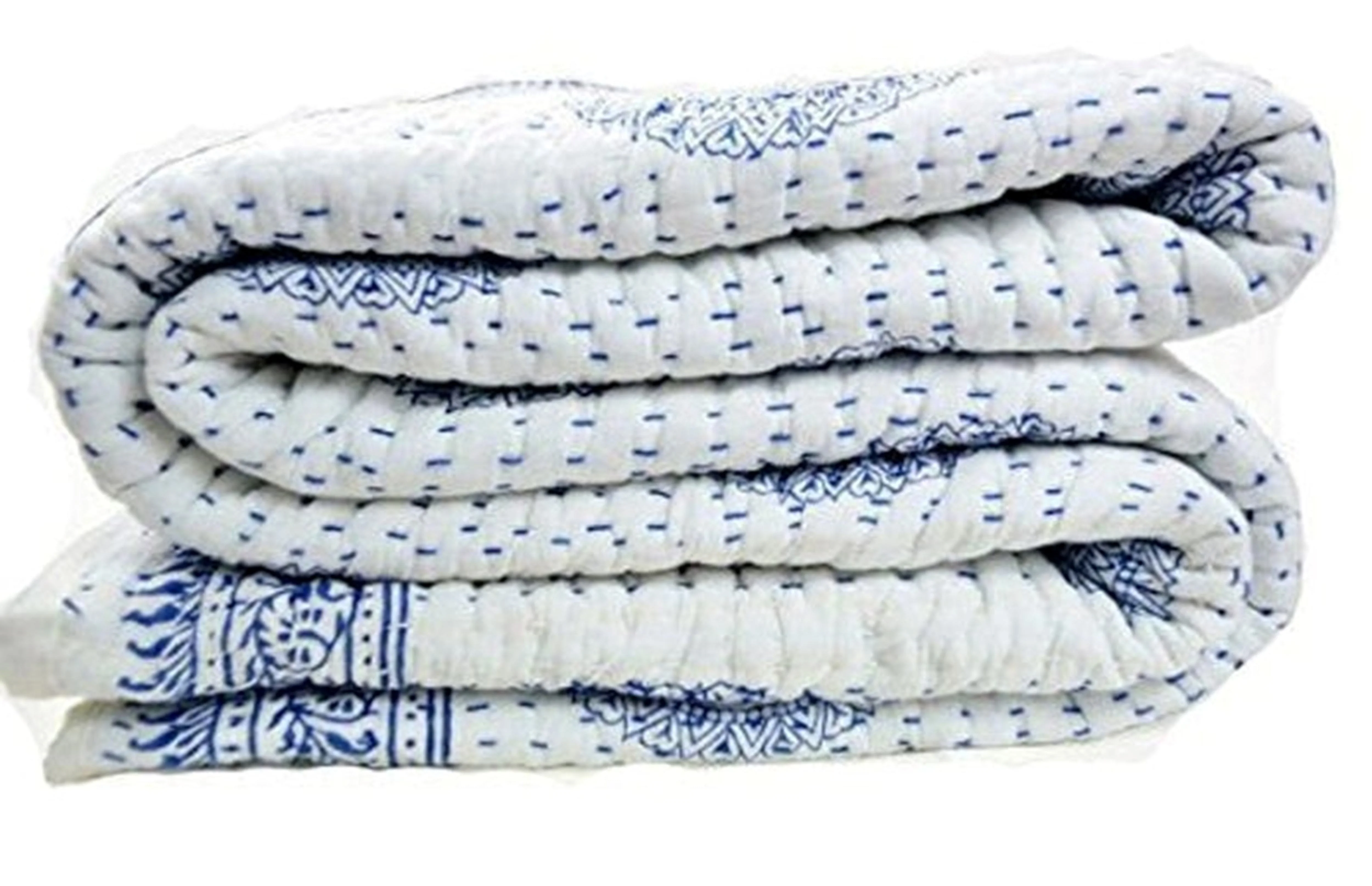 Polka Dot Print Kantha Quilt Indian Handmade Cotton Kantha Quilt Throw Living Reversible Kantha Bedspread Hand Block Print Quilt