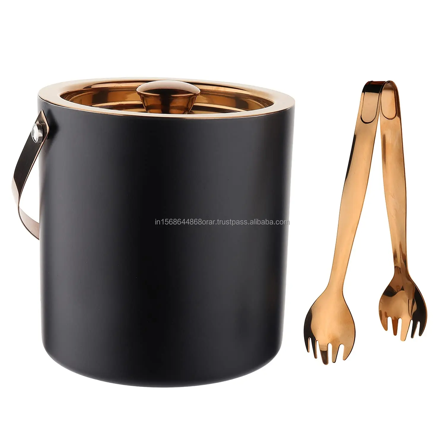 Premium 1.5 Litres Stainless Steel Ice Bucket with Metal TONG Black/Copper Beverage Tubs for Parties