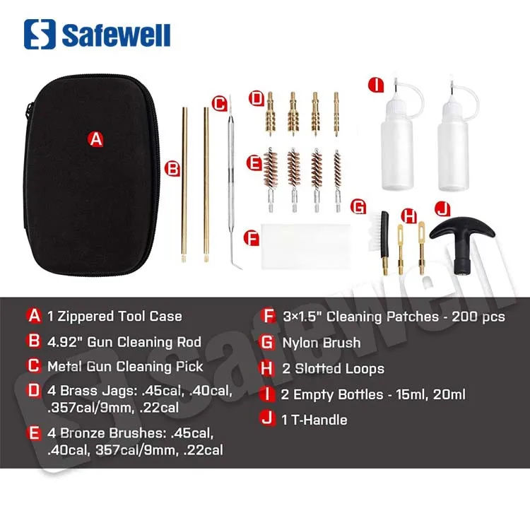 SWHGR-17 Cleaning Kit .22.357/9mm.40.45 Caliber Brass Jags Tips and 2 Empty Bottles for Outdoor