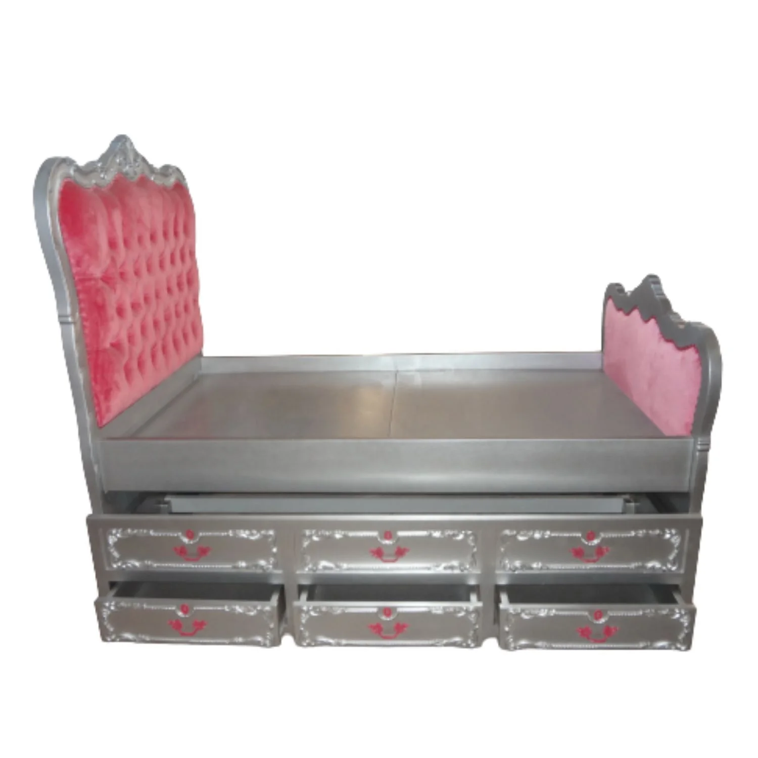 French Style Children Sliding Bed Frame Upholstered Wooden Kids Bed With Drawer and Storage Pink Girl Bed with Trundle for Hotel