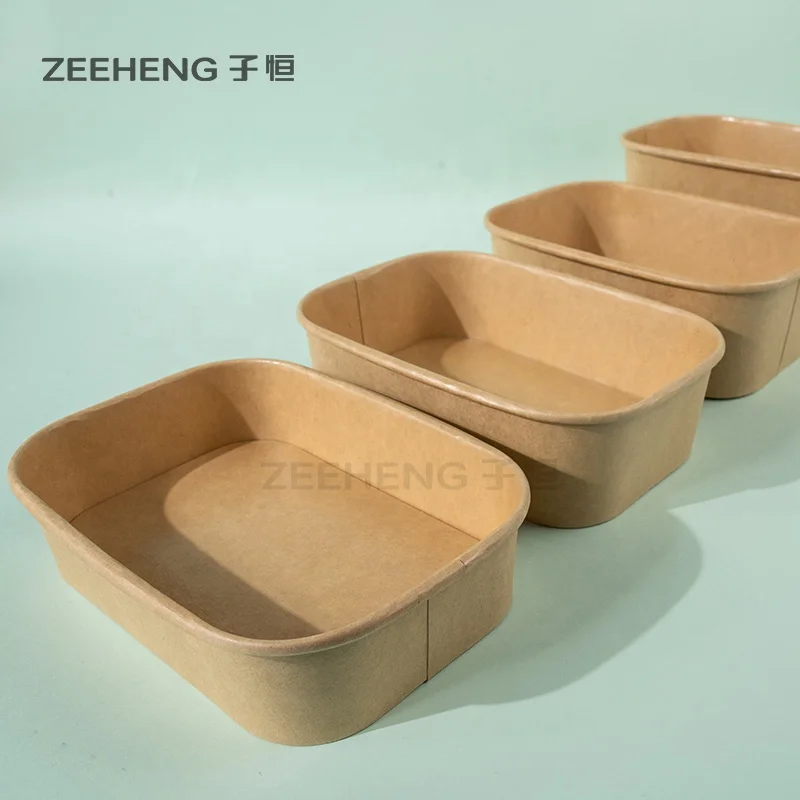ZEEHENG Disposable Kraft Paper Rectangular Salad Bowls Soup Bowl With Lid