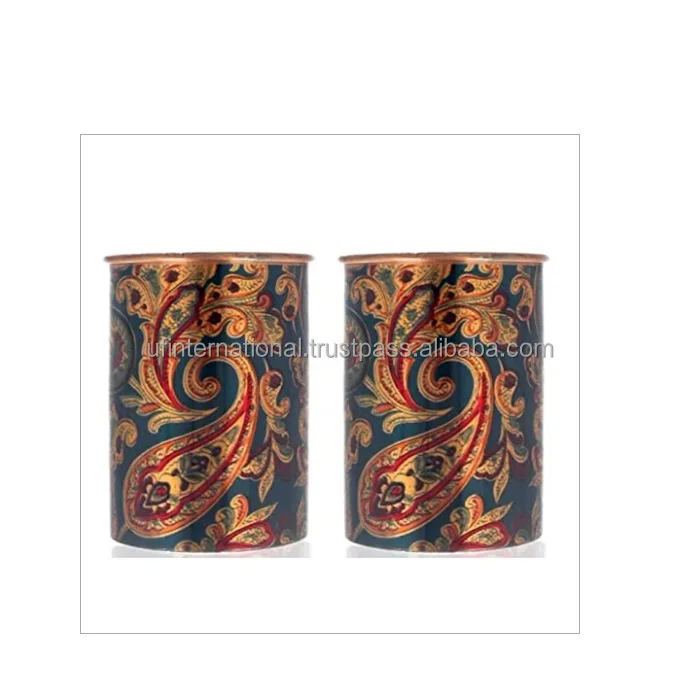 100% Natural Handmade Printed Copper Glass Cup Drinking Glasses Tumblers for Drinks Glass and Custom Price