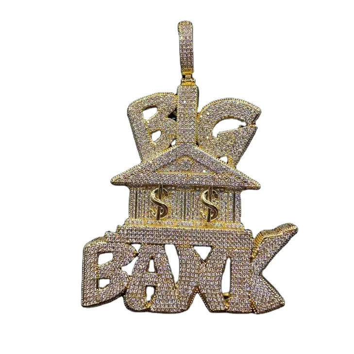 BIG BANK WITH DOLLAR SIGNS LUXURY LETTER PENDANT moissonite Test passes Diamond hip hop Fashion Gold Plated 925 Silver Pendant