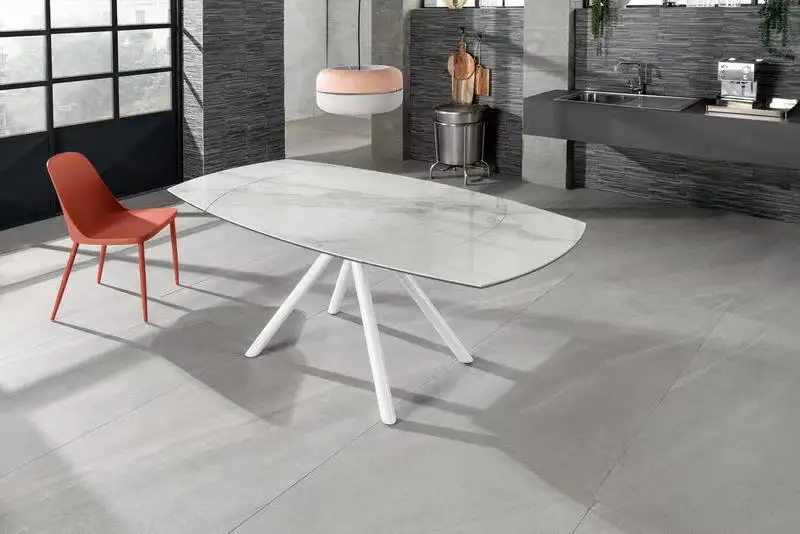 Sintered Stone Top Metal Legs Nordic Modern Extension Extendable Rectangular Dining Table