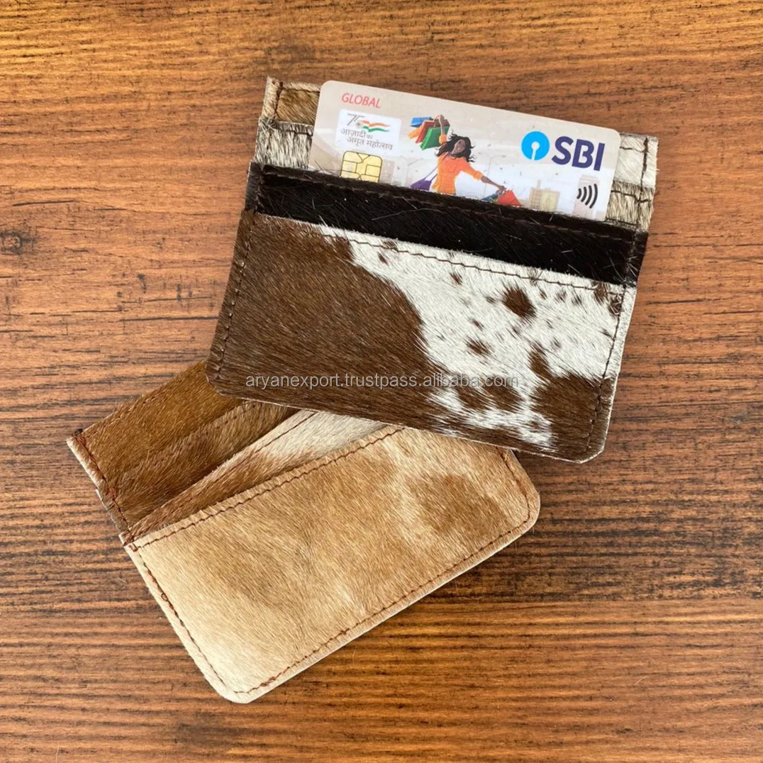 Attractive Stylish Unisex Cowhide Fur Leather ATM Card Holder Wallet For Credit Cards ID