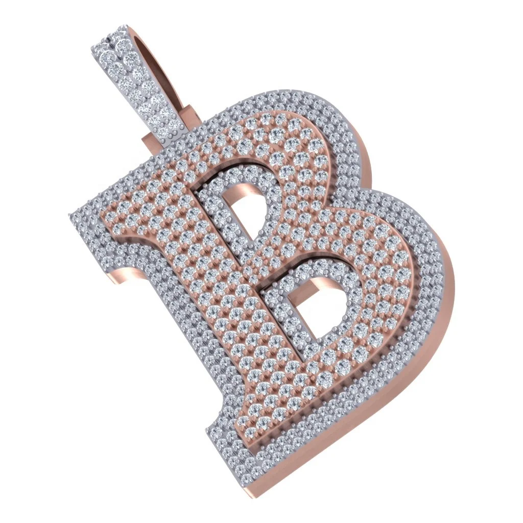 B Letter Alphabet Pendant with Real Diamond in 10kt Yellow White Gold Hip-Hop Jewellery Pendant Manufacturer at a Cheap Price