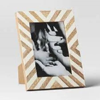 Customizable Brown Natural Sheen Horn Bone Inlay Photo Frame Iron Wood Picture with Faux Horn Mosaic Border Resin Bone Overlay