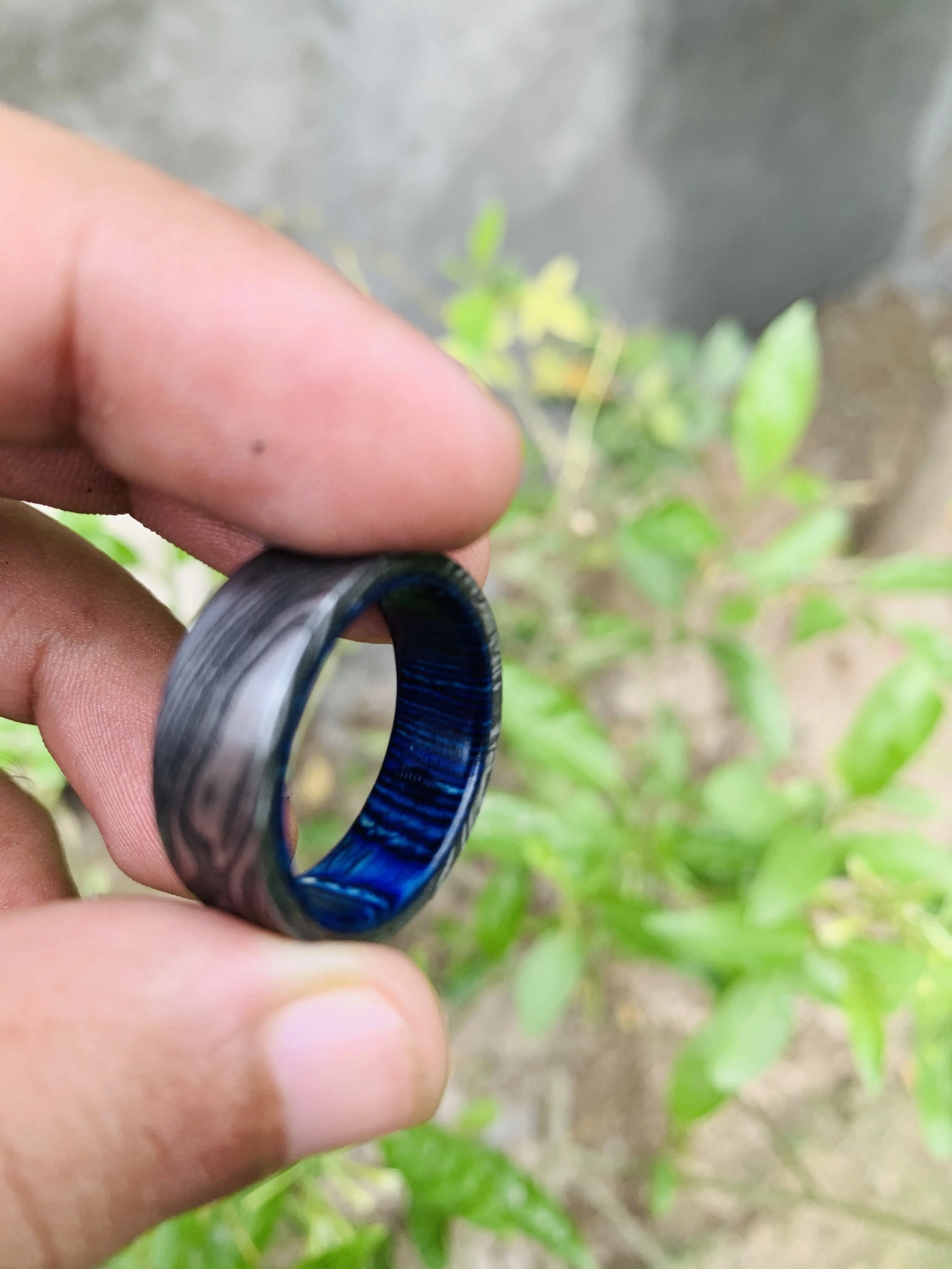 
DAMASCUS Ring Custom Handmade DAMASCUS Steel Engagement Bands or Rings Jewelry Designs Damascus Steel and Wood Channel Setting 