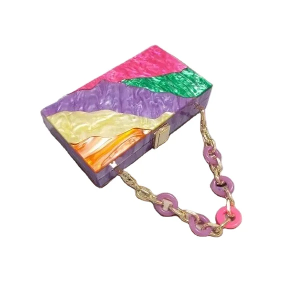 Luxury Designer Europe & America Hot Sale Ladies Party Handbag Resin Wedding Clutch Purse Bag Elegant Resin Chain Handle Bag