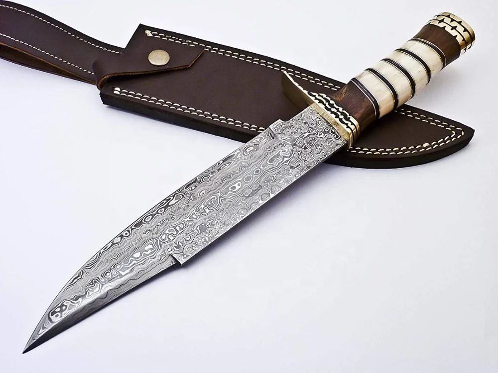 Custom Hammer Forged Damascus Steel Bowie Knife