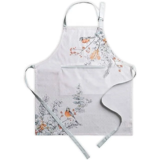 Cute Artistic Bird Branch Embroidered Apron For Men Women Home Cleaning Tools White Waterproof Cotton Linen Easy To Clean House