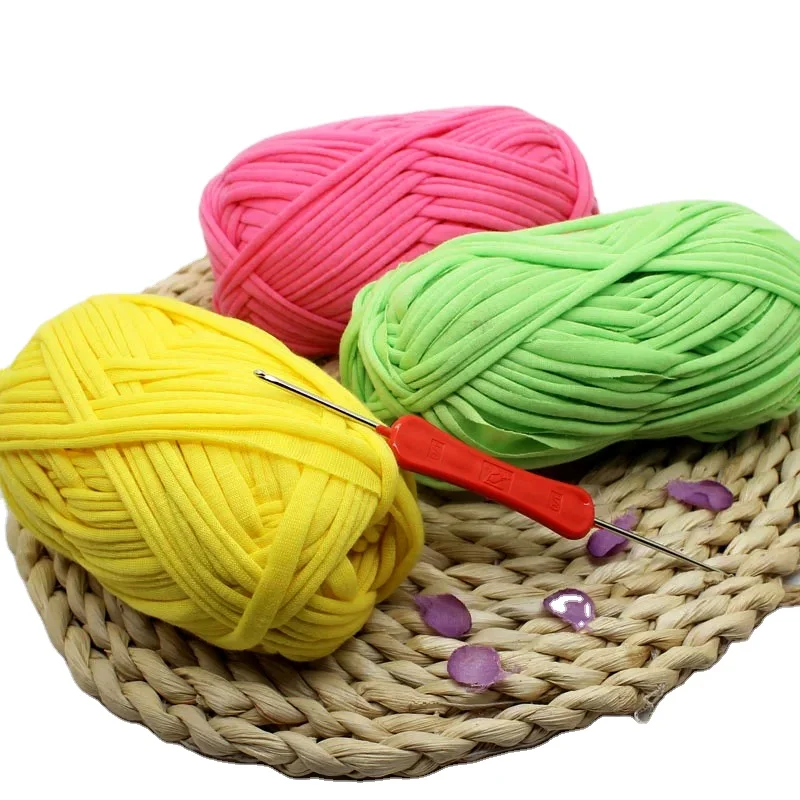 Soft and Colorful 100g  Roll 2cm 3cm Width 100% Polyester T-shirt Yarn for Handmade Crafts and Bags