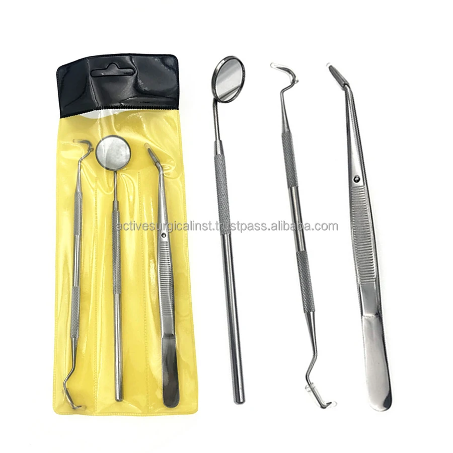 Factory Wholesale Dental Examination Basic Kit / Stainless Steel Surgical Hygiene Dental Tool Kit Set of 3 Pcs Autoclavable