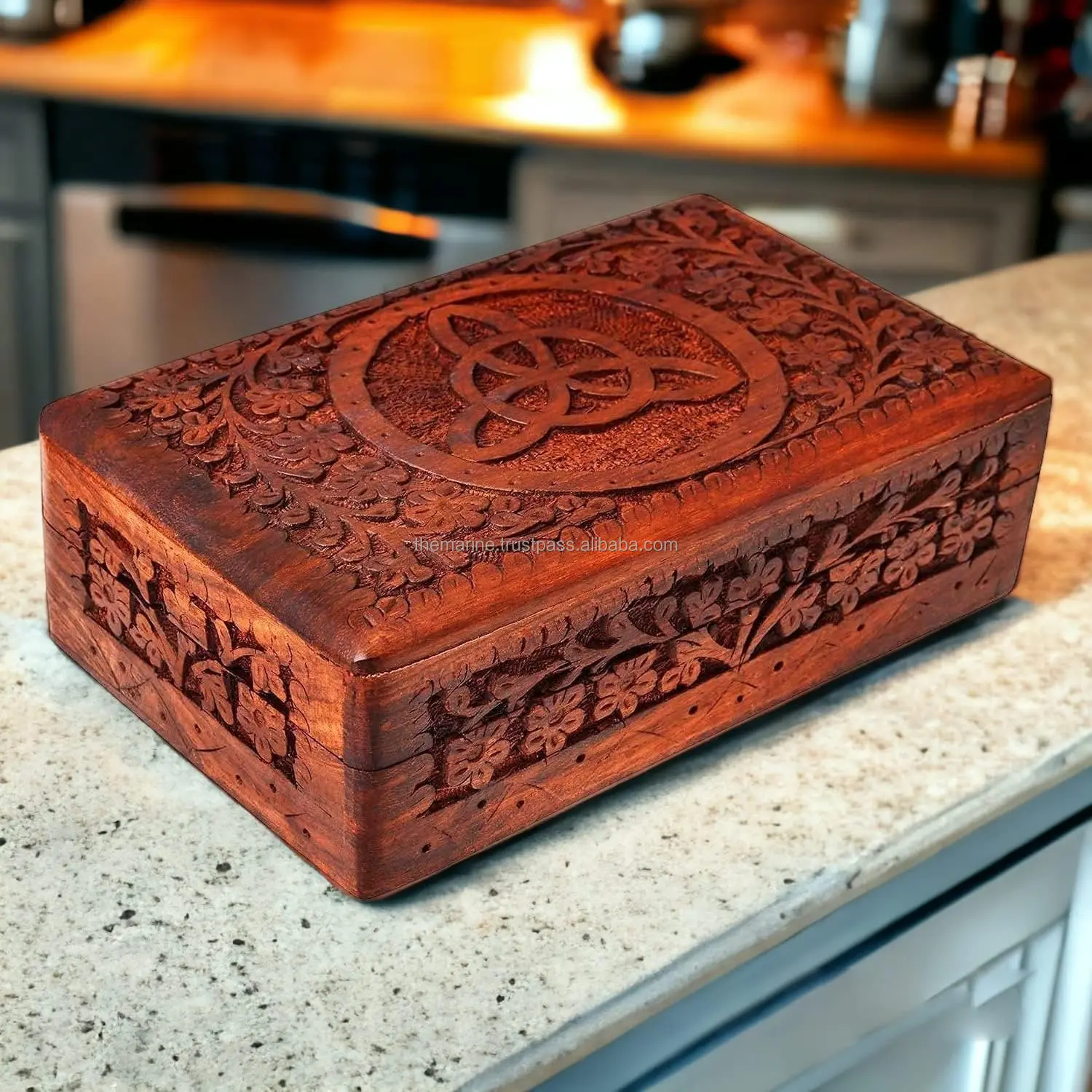 Antique Wooden Jewelry Box Hand carved Multipurpose Keepsake Rosewood Storage Ladies Retro Travel Mini Organizer