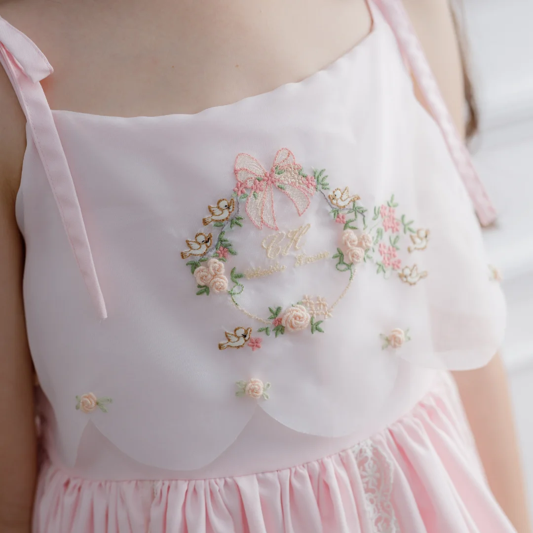 New Collection Summer Autumn 2024 Embroidery Beading Sleeveless Wholesale Pink Dress For Baby Girl Kid Fashion-Auria