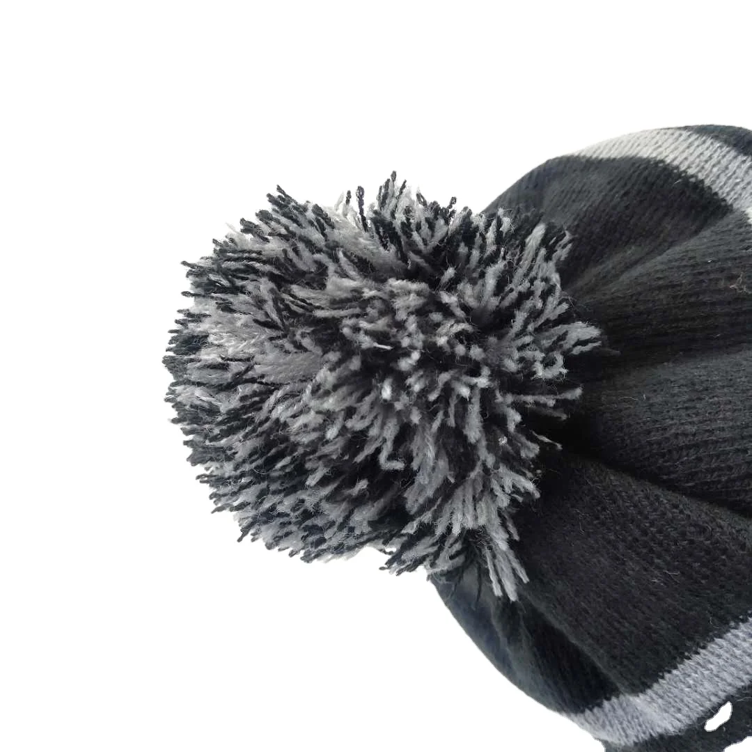 Wool KIMTEX winter custom logo acrylic striped slouch embroidery cuff pom pom skull beanie cap