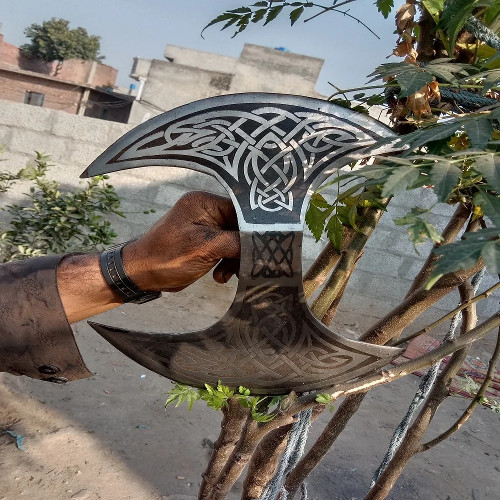 Double head viking axe with beautiful leather cover Viking Double blades axe Birthday gifts