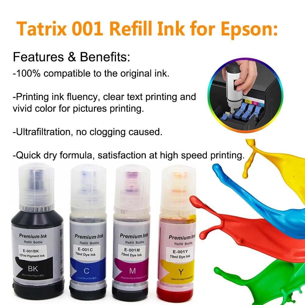 Чернила Tatrix для заправки 001 чернила EPSON картриджа прямого