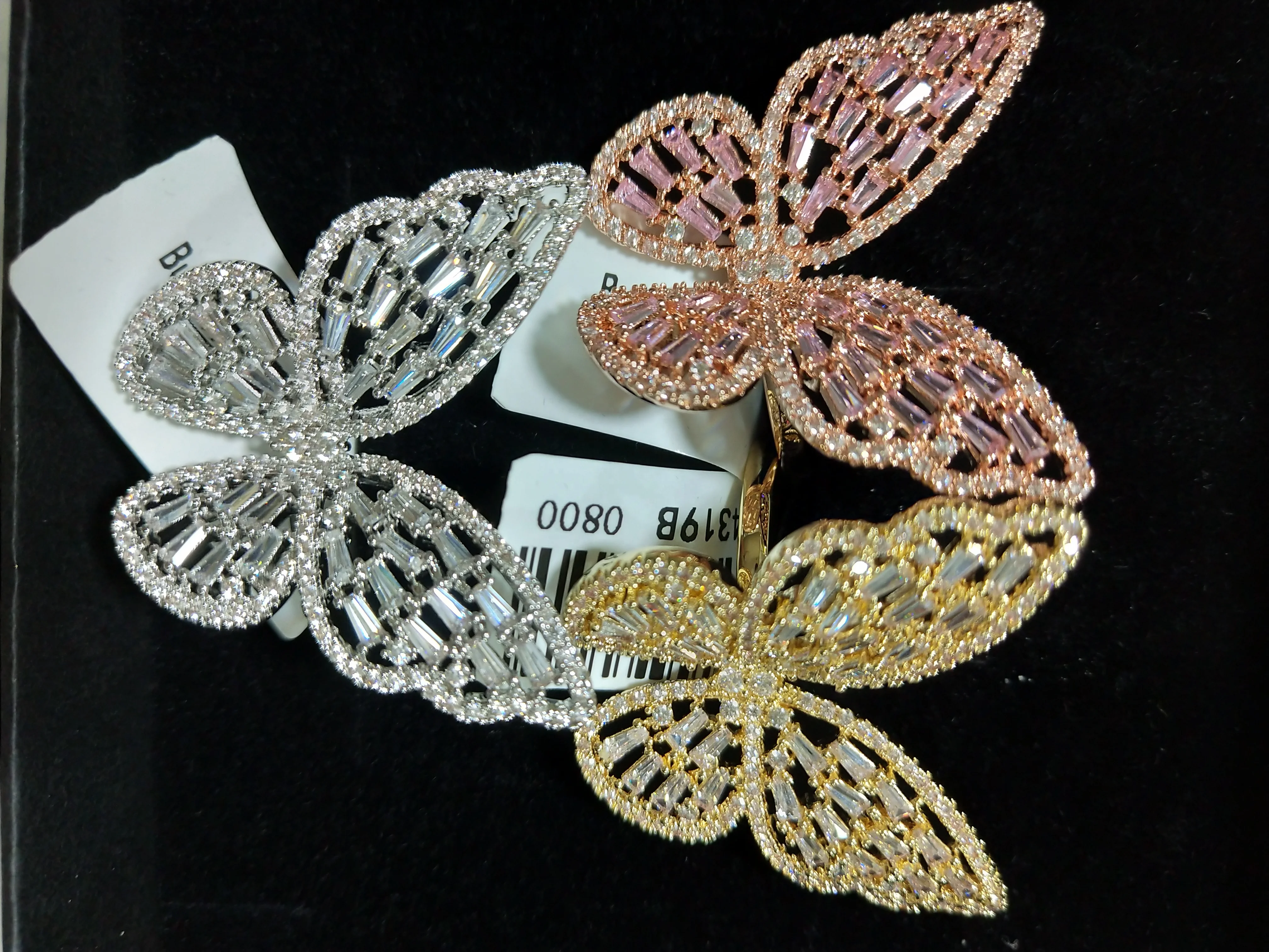 Luxury Bling Diamond 3D Big Butterfly Ring Women Girl Party Wedding Rings Jewelry