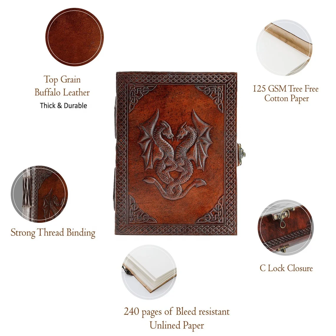 Тисненая кожаная тетрадь с двойным тиснением дракона Дневник для мужчин и женщин кожаный дневник застежкой дерево Бесплатная Бумажная книга