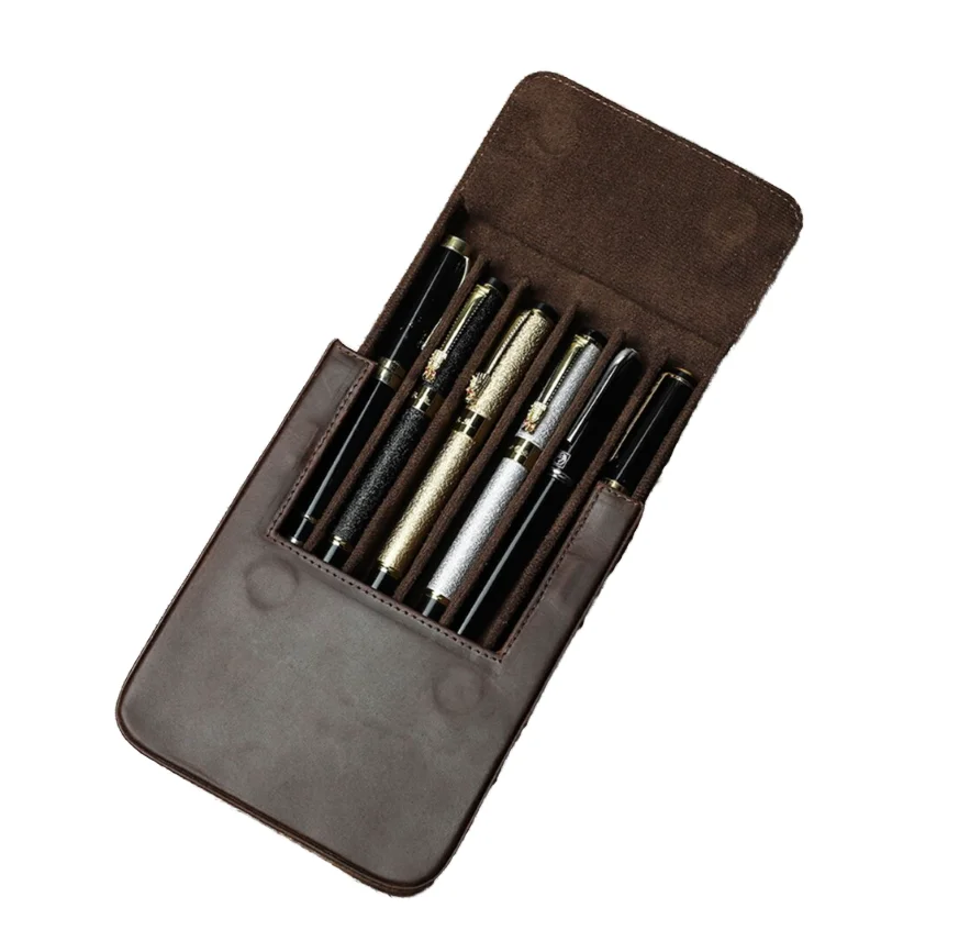 Personalized Fountain Pen Case Genuine Leather Holder Pencil Pouch Retro Pen Box Organizer School Office Men Women gift