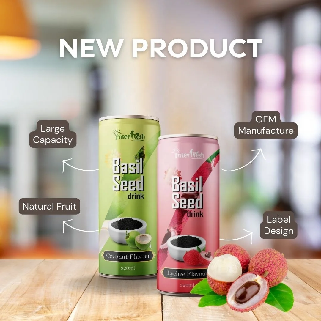 INTERFRESH Wholesale Private Label Accepted Natural Chia Basil Seed Drink Bottle 290ml from Viet Nam Free Sample  OEM HALAL