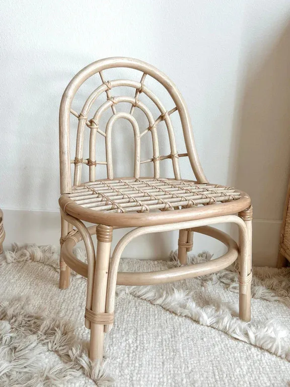 WholeSale Wedding Props Birthday Event Boho Kids Beach Party Rattan Chair Baby Children Wooden Kids Woven Dining Chair