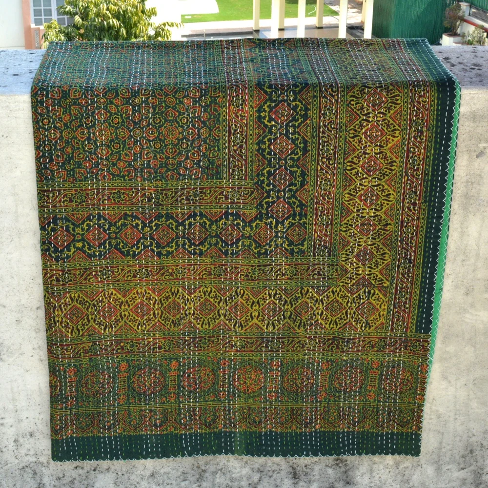 Handmade bedspread kantha quilt Indian reversible kantha cotton fabric handmade Screen Print bed quilt 100% cotton home KQSP199