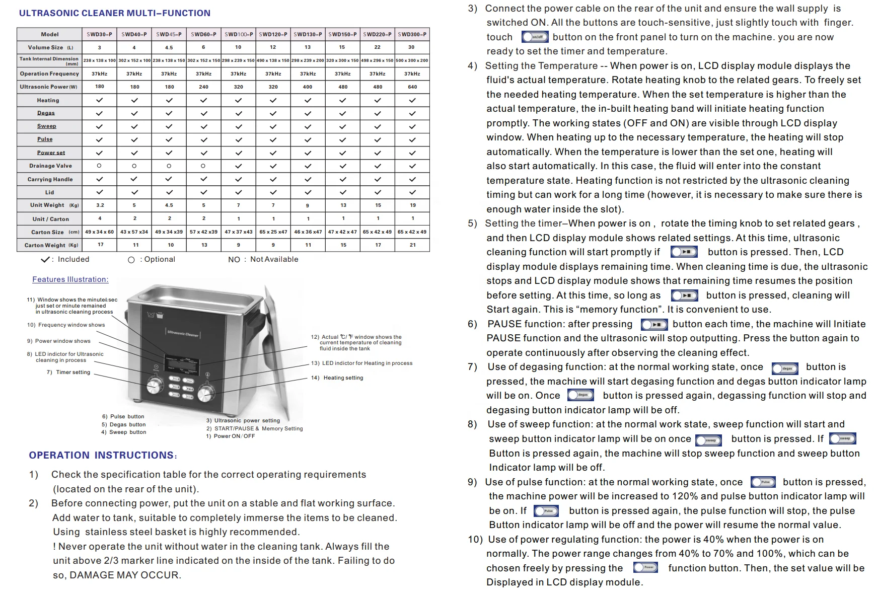 Sweep Degas Heating Pulse 4 functions LCD display strong cleaning newest version top quality high class 3L Ultrasonic Cleaner